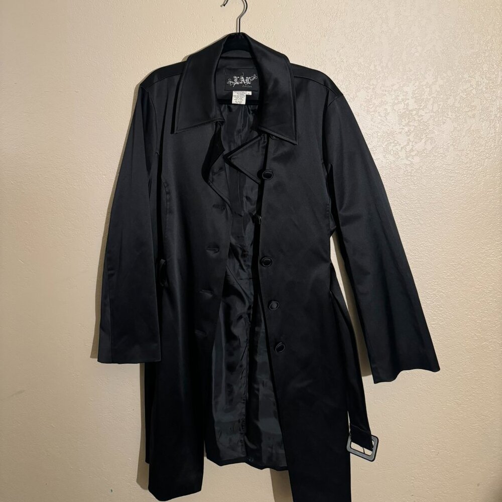 Live a Little Black Polyester, Spandex & Cotton Trench Coat